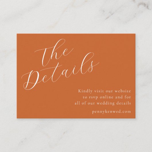 Elegante script bruiloft website QR Code Terracott Informatiekaartje (Voorkant)