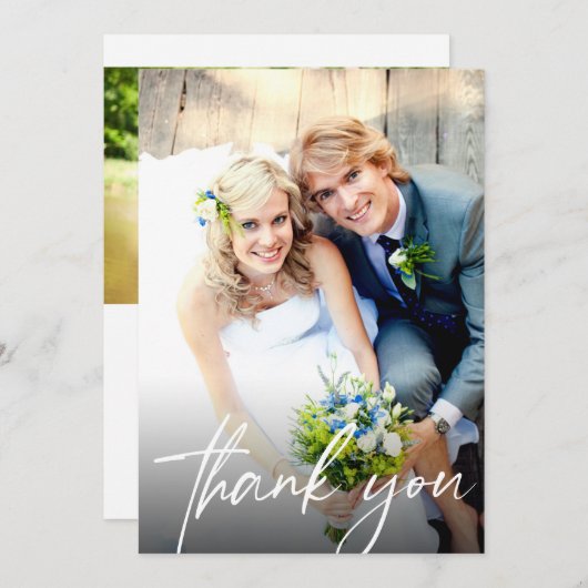 Elegante Script Bruiloftsfototemplate Bedankkaart (Voorkant / Achterkant)