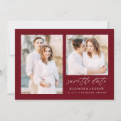 Elegante Script Burgundy 2 Foto Save The Date (Voorkant)