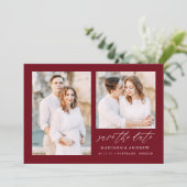 Elegante Script Burgundy 2 Foto Save The Date (Staand voorkant)