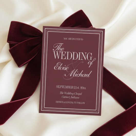 Elegante Script Burgundyrode Formele Trouw Kaart