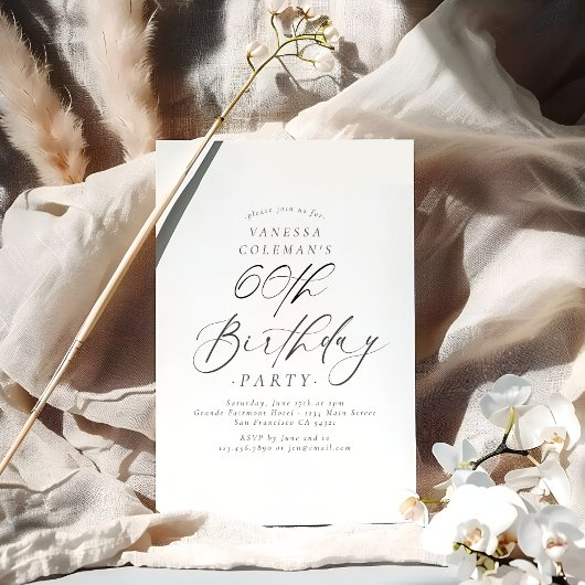 Elegante Script Calligrafie 60ste Verjaardagsfeest Kaart