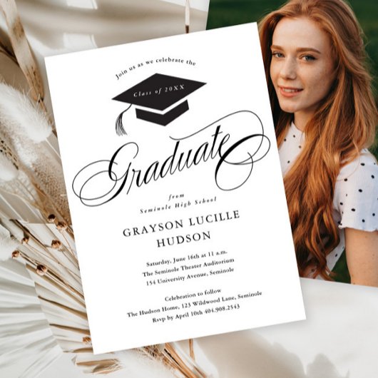 Elegante Script Calligrafie Foto Afstuderen Kaart