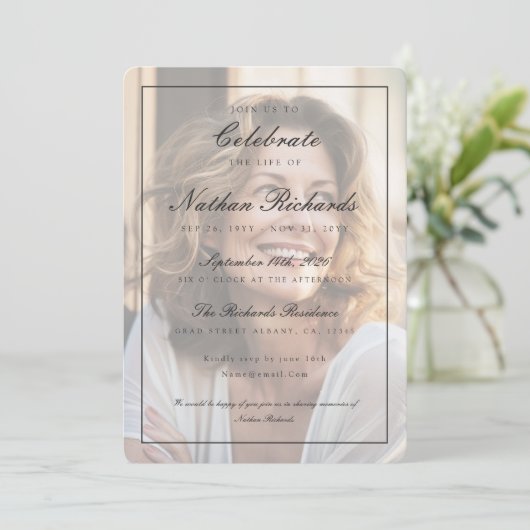 Elegante Script Calligrafie Foto Uitvaartprogramma Programmakaart (Staand voorkant)