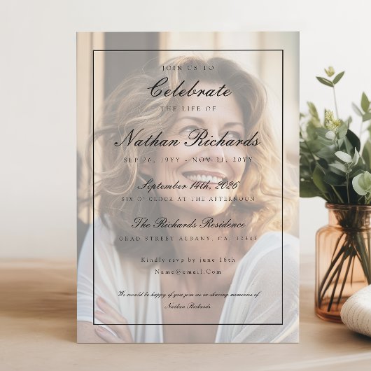 Elegante Script Calligrafie Foto Uitvaartprogramma Programmakaart
