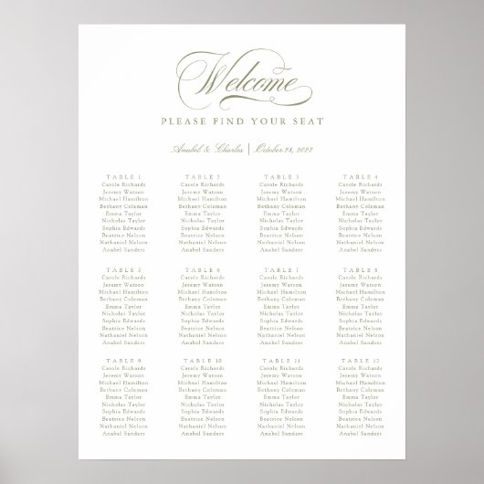 Elegante script calligrafie minimale zitplaatskaar poster (Voorkant)