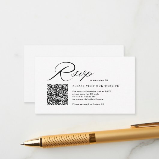 Elegante Script Calligrafie & QR Code Huwelijksrea Informatiekaartje (Voorkant / Achterkant in situ)
