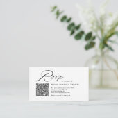 Elegante Script Calligrafie & QR Code Huwelijksrea Informatiekaartje (Staand voorkant)