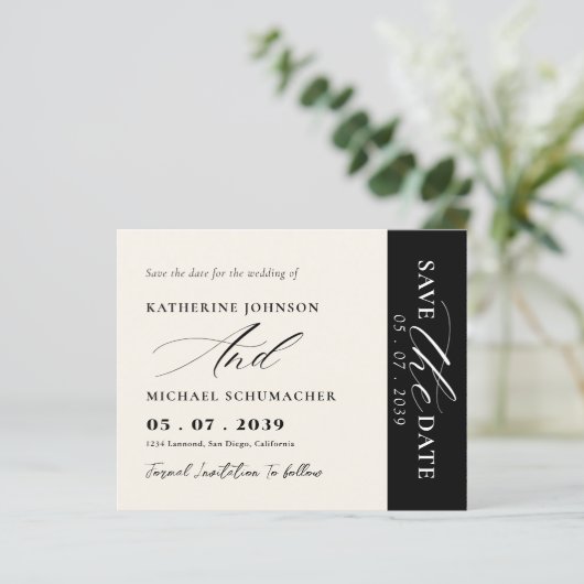 Elegante script calligrafie & QR-code save the dat (Staand voorkant)