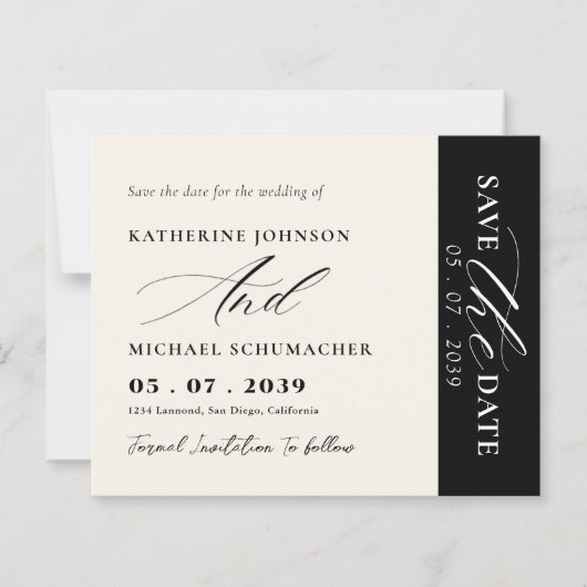 Elegante script calligrafie & QR-code save the dat (Voorkant)