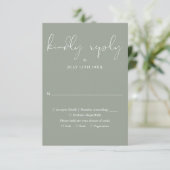 Elegante script calligrafie salie groene trouw RSVP kaartje (Staand voorkant)