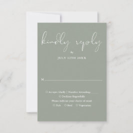 Elegante Script Calligrafie Salie Groene Trouw RSVP Kaartje