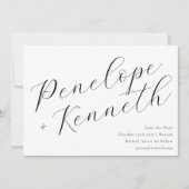 Elegante Script Calligrafie Stijlvolle Witte Trouw Save The Date (Voorkant)