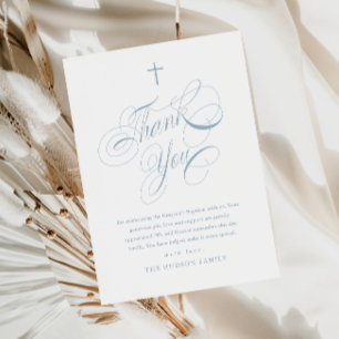 Elegante Script Calligrafie Stof Blauw Jongens Doo Bedankkaart