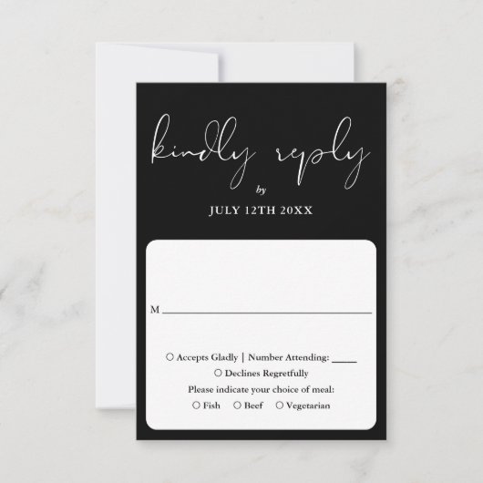 Elegante Script Calligrafie Zwart-Wit Bruiloft RSVP Kaartje (Voorkant)