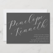 Elegante Script Calligraphy Charcoal Grey Wedding Kaart (Voorkant)