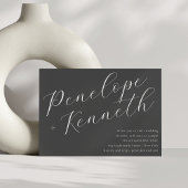 Elegante Script Calligraphy Charcoal Grey Wedding Kaart