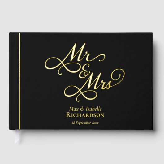 Elegante Script Calligraphy Wedding Gold Gastenboek (Voorkant)