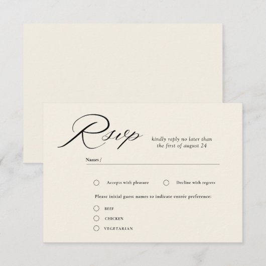 Elegante Script Calligraphy Wedding RSVP Kaarten (Voorkant / Achterkant)