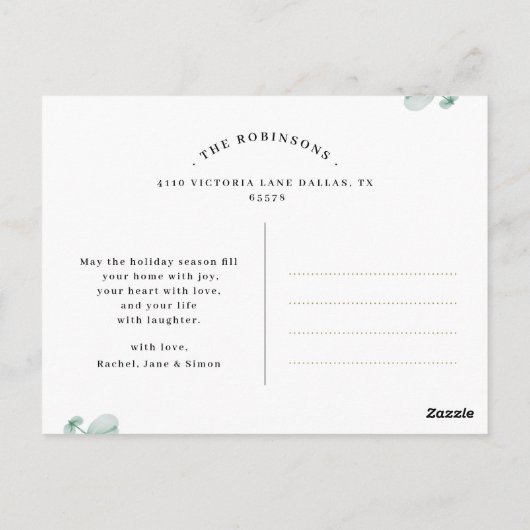 Elegante Script Chic Botanische Christmas Collage Briefkaart (Achterkant)