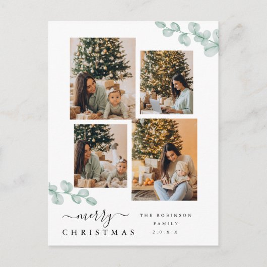 Elegante Script Chic Botanische Christmas Collage Briefkaart (Voorkant)