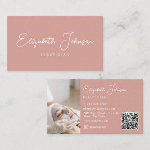 Elegante Script Chic Roze Foto QR-code Visitekaartje