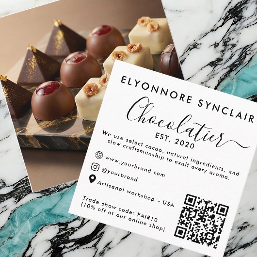 Elegante Script Chocolatier Merk Foto QR Code Contactkaartje