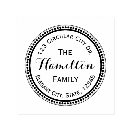 Elegante Script Circle Dot Round Address Stamp Zelfinktende Stempel (Design)