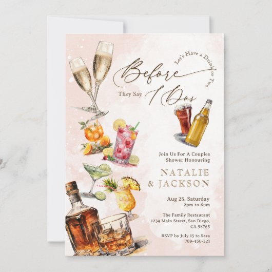 Elegante script cocktails voordat ze zeggen dat he kaart (Voorkant)