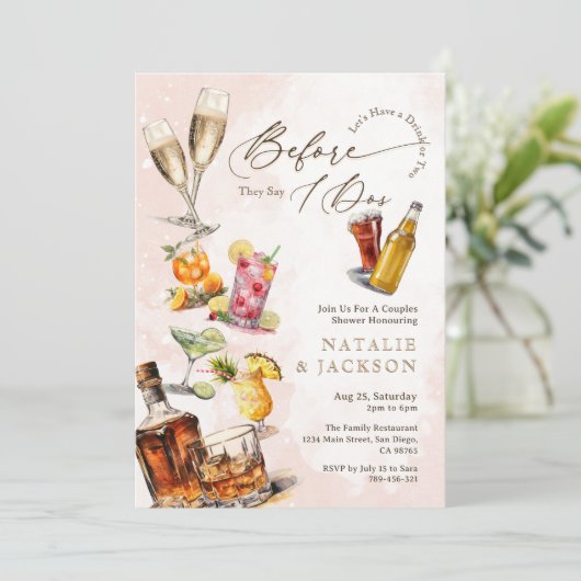 Elegante script cocktails voordat ze zeggen dat he kaart (Staand voorkant)