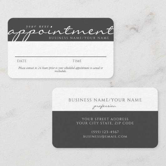 Elegante Script Color Block Grey afspraak Visitekaartje (Voorkant / Achterkant)