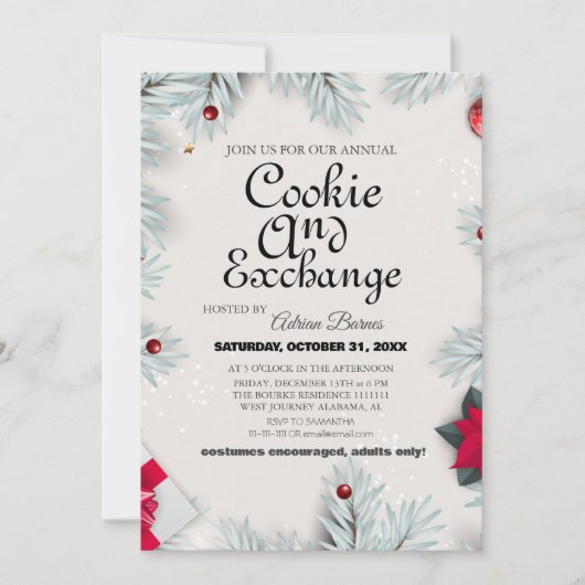 Elegante Script Cookie Exchange Kerstfeest Kaart (Voorkant)