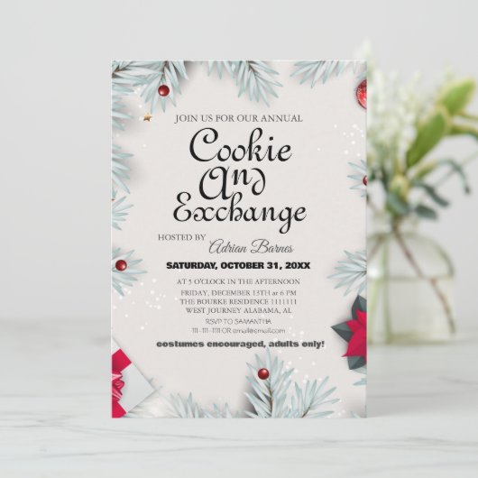 Elegante Script Cookie Exchange Kerstfeest Kaart (Staand voorkant)