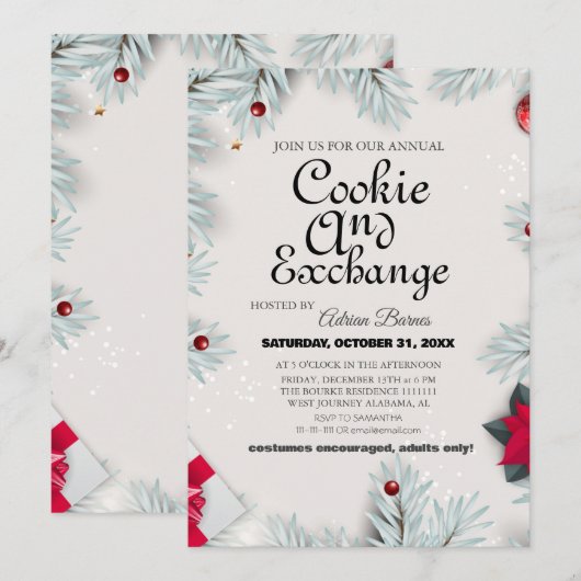 Elegante Script Cookie Exchange Kerstfeest Kaart (Voorkant / Achterkant)