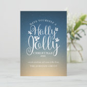 Elegante Script Corporate Holly Jolly Kerstkaart (Staand voorkant)