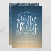 Elegante Script Corporate Holly Jolly Kerstkaart (Voorkant / Achterkant)