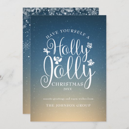 Elegante Script Corporate Holly Jolly Kerstkaart (Voorkant / Achterkant)