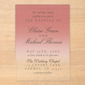 Elegante Script Cranberry Rood Verlopend Trouwfees Acryl Uitnodigingen (Voorkant)