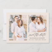 Elegante Script Cream 2 Foto Save The Date (Voorkant)