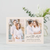 Elegante Script Cream 2 Foto Save The Date (Staand voorkant)