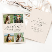 Elegante Script Cream 4 Fotoafstudeerfeest Kaart