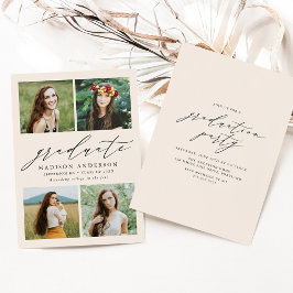 Elegante Script Cream 4 Fotoafstudeerfeest Kaart