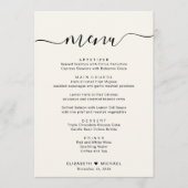 Elegante Script Cream Bruiloft Receptie Menu (Voorkant)