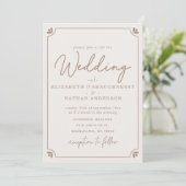 Elegante Script Crème Foto Bruiloft Kaart (Staand voorkant)