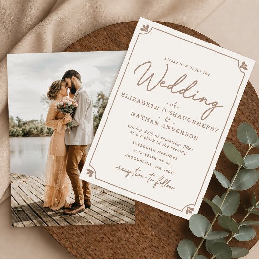 Elegante Script Crème Foto Bruiloft Kaart