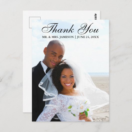 Elegante Script Dankjewel Bruiloftsfoto Briefkaart (Voorkant / Achterkant)