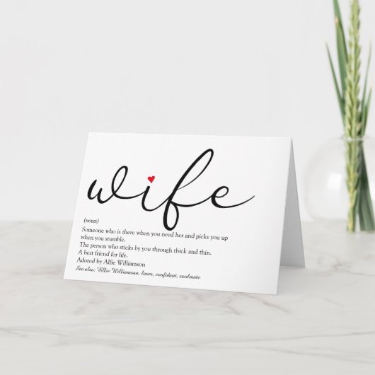 Elegante script definitie vrouw rode liefdeshart kaart (Voorkant)