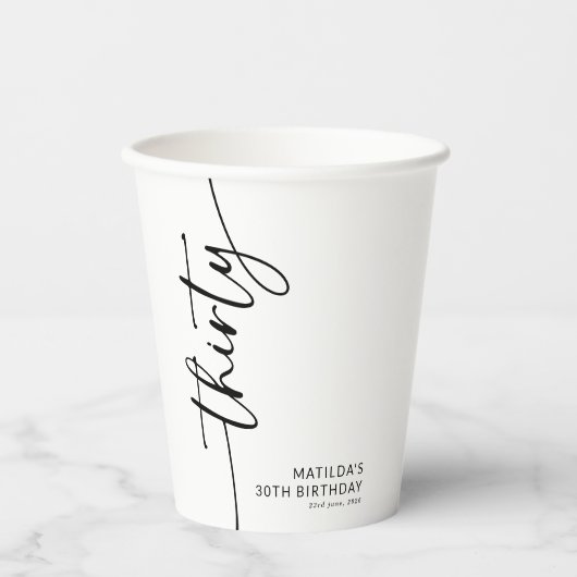 Elegante Script Dertigste 30e Verjaardag Papieren Bekers (Voorkant)