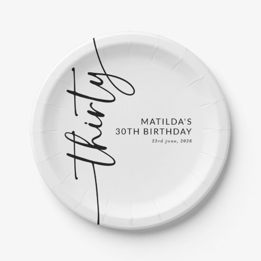 Elegante Script Dertigste 30e Verjaardag Papieren Bordje (Voorkant)