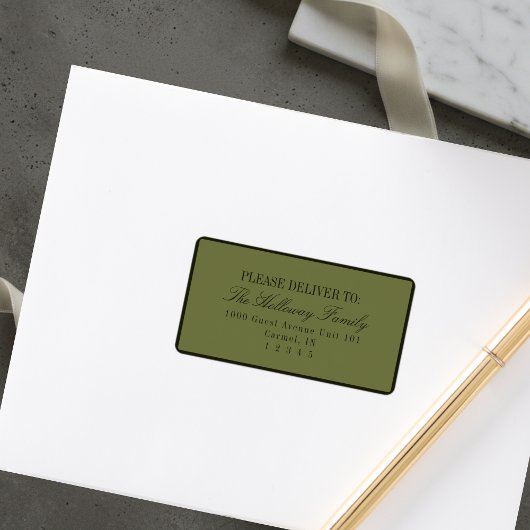 Elegante Script Donkergroene Formele Trouwdag Etiket